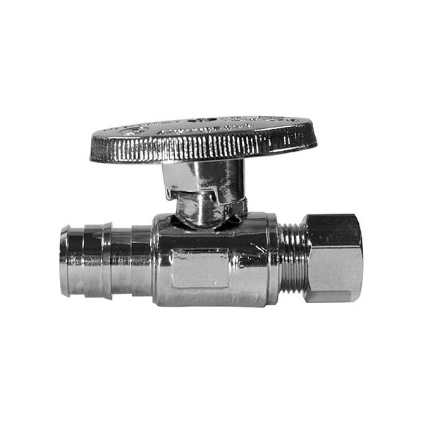 1/2" x 3/8" QTR Turn Straight Suppy Stop EXP PEX x COMP Chrome 72080EXP