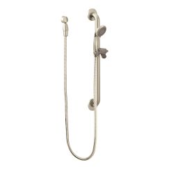 CFG Handshower W/Grab Bar includes: 3 function head, 59" hose and drop ell. Brushed Nickle