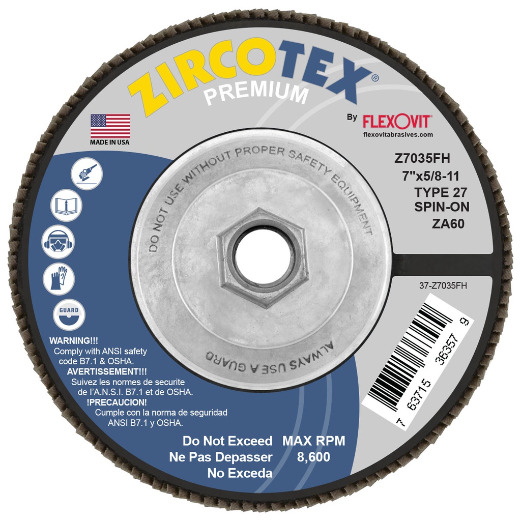 [tfz7035fh] 7" x 5/8"-11 60Grit Flap Disc
