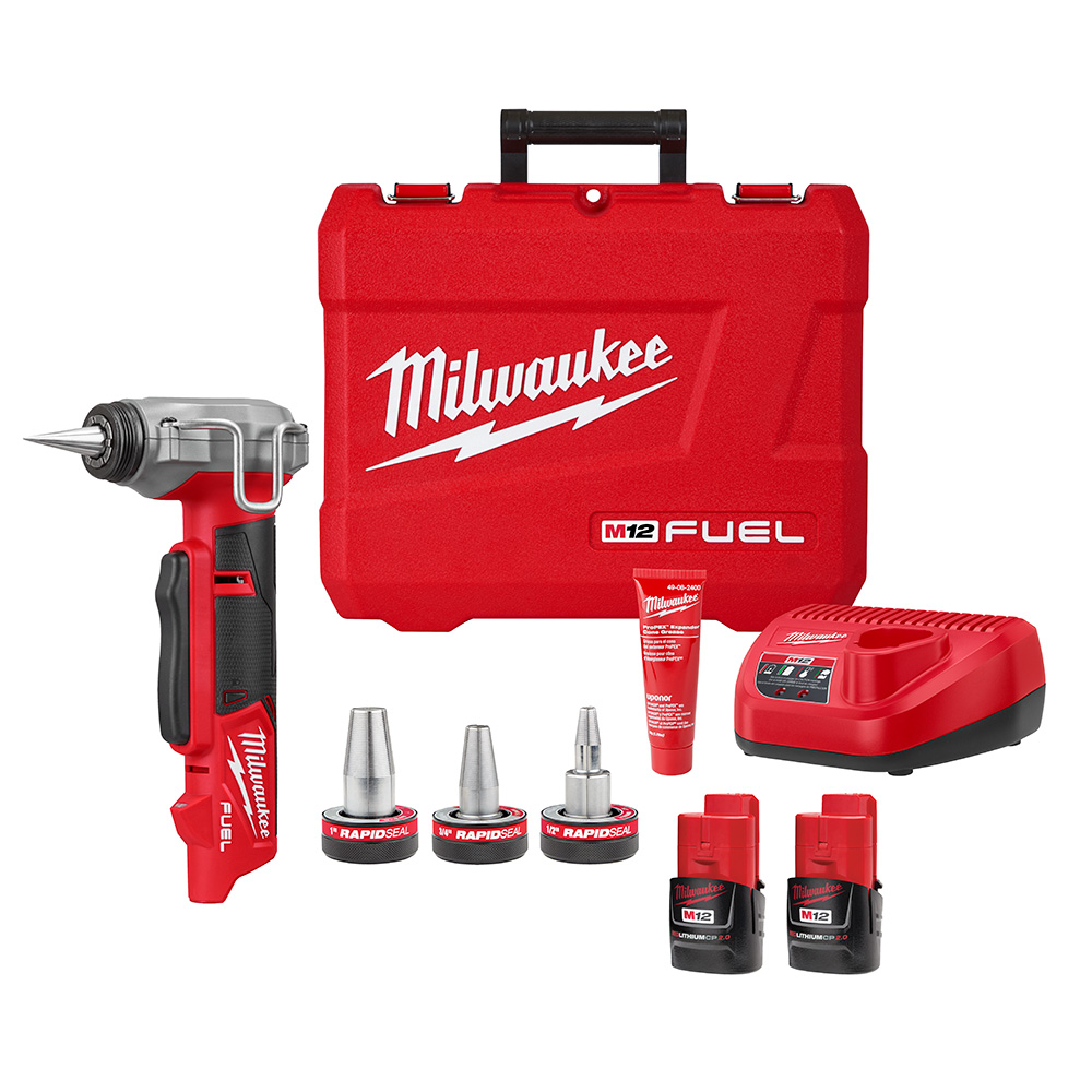Milwaukee M12 FUEL ProPEX Expander Kit Includes: 1/2"-1" RAPID SEAL ProPEX Expander Heads, 2 Batteries, Charger, Grease and Case
