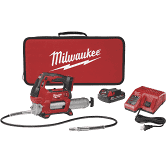 Milwaukee M18 Cordless 2-Speed Grease Gun Kit includes: Soft Case,1 Battery, M18/M12 Charger, 48" Flex Hose, Grease Coupler and Shoulder Strap.