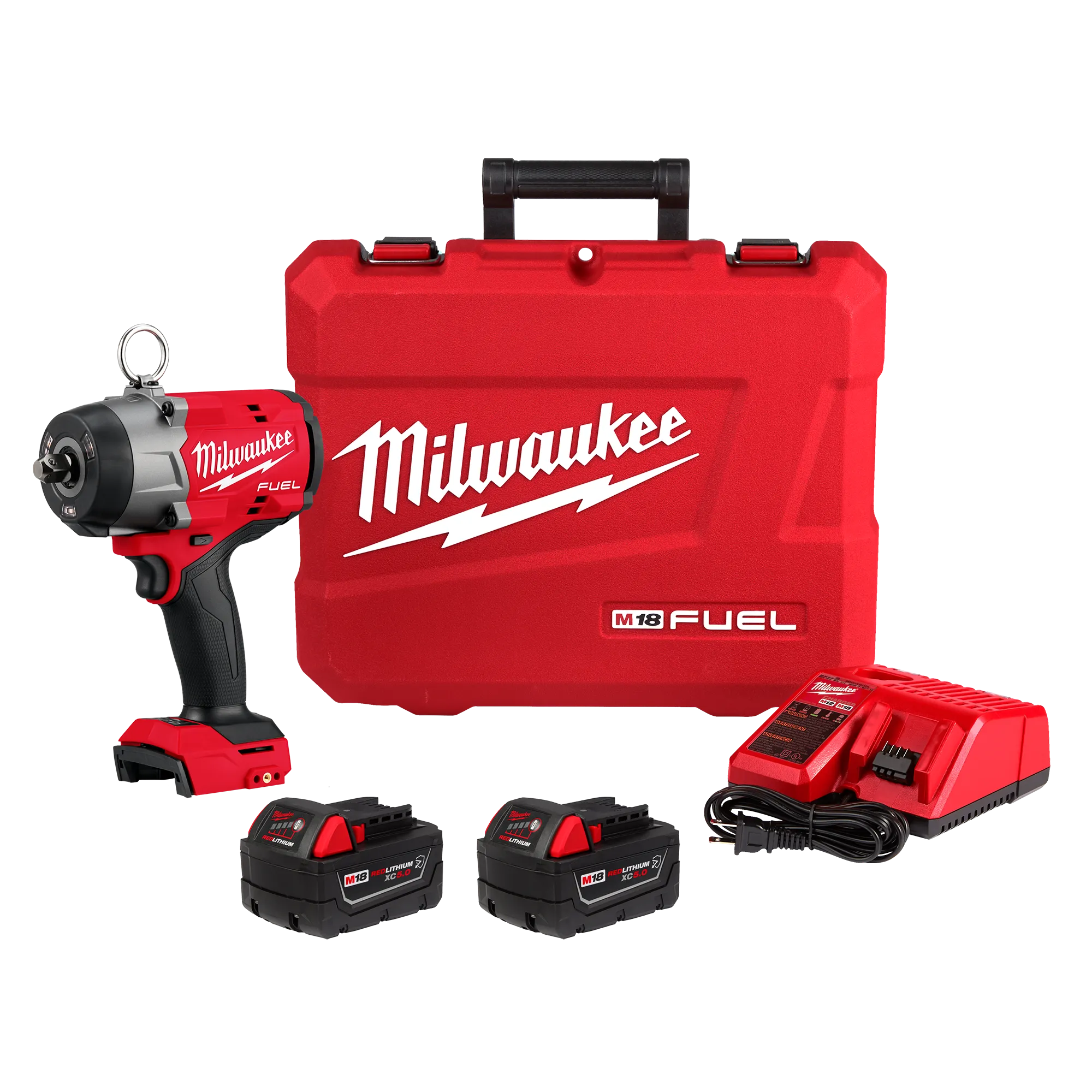 Milwaukee M18 FUEL 1/2" High Torque Impact Wrench w/Grease Gun, Two Batteries, Charger and Case