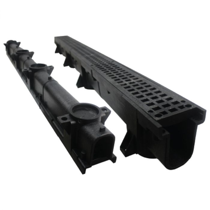 [dplsb] Polylok Skinny Trench Drain 4' w/Black Plastic Grate