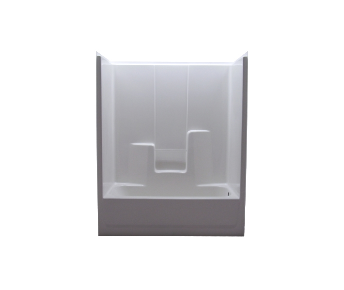 Salo 60"x34" 3Pc Tub & Shower 60"W x 34-3/8"D x 77"H with Unit with Reinforced Walls, One 12" Grab Bar, Three 24" Grab Bars, Fold Up Seat, Faucet with Handheld Shower and Factory Installed Curtain Rod.