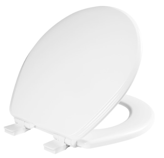 [fb600e4] Bemis WHISPER CLOSE WOOD Round Front White Toilet Seat, Easy*Clean Hinge