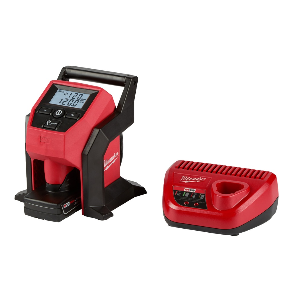 Milwaukee M12 Compact Inflator Kit, Includes: 1 Battery, Charger, 2 Chucks, Inflation Needle