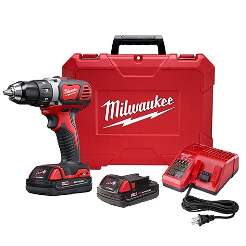 Milwaukee M18 Compact 1/2" Drill Driver Kit, Includes 2 Batteries, M18/M12 Charger and Case