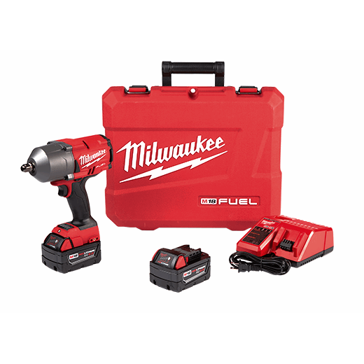 Milwaukee M18 FUEL High Torque Impact Wrench with Pin Detent Kit, Includes: 2 Batteries, M18/M12 Charger and Case