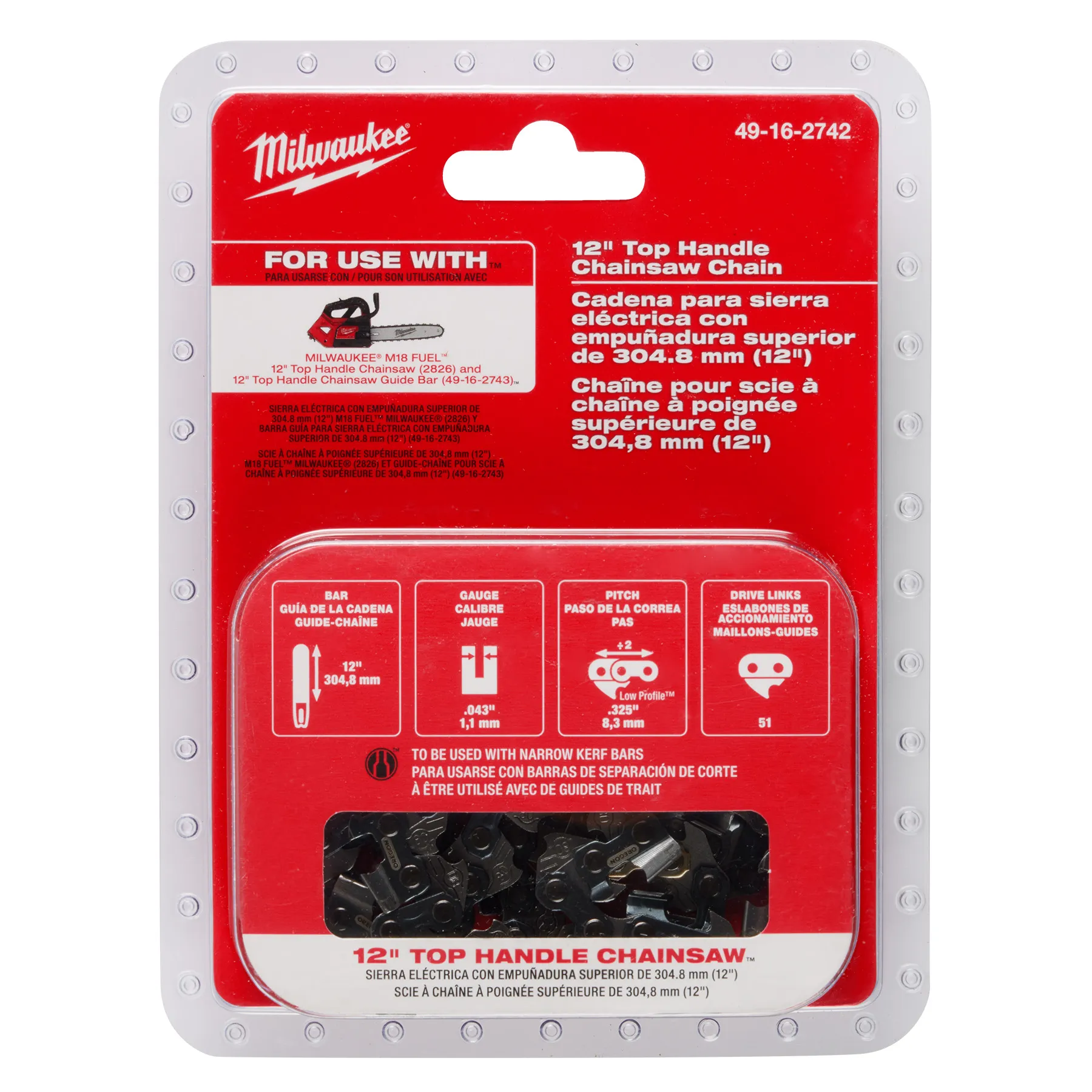 Milwaukee 12" Saw Chain Replacement for 2826-20C Chainsaw