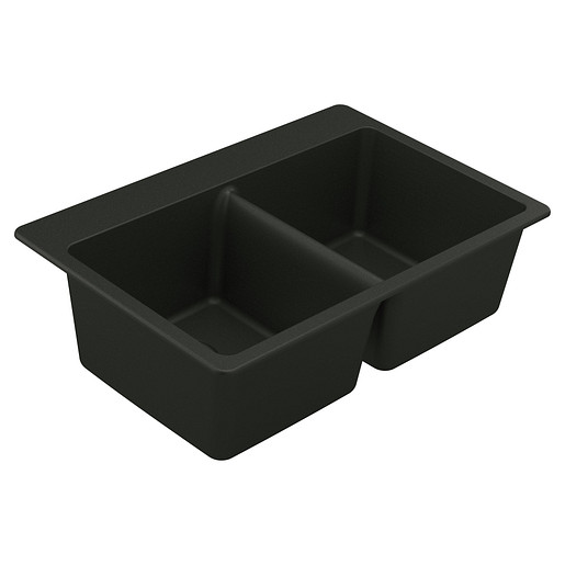 Moen 33 x 22 x 9 1/2 Granite Dual Bowl, Undermount or Drop in Sink, Black