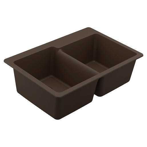 Moen 33 x 22 x 9 1/2 Granite Double Bowl Dual Mount Sink, Mocha