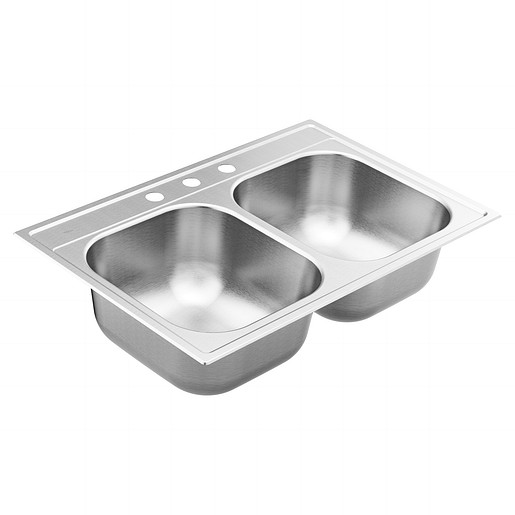 Moen 33x22x8 Double 3Hole 22 Gauge Stainless Steel