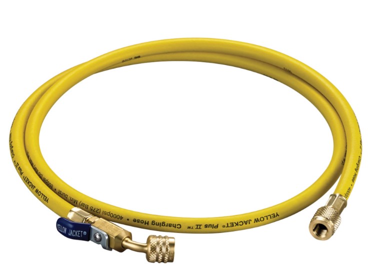 [ty30460] Yellow Hose 60" 1/4" LH to 1/4" RH 45 with valve A2L